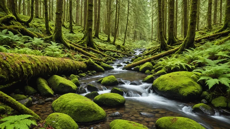 Riparian corridor in the Oregon Coast Range — forested stream with restoration plantings
